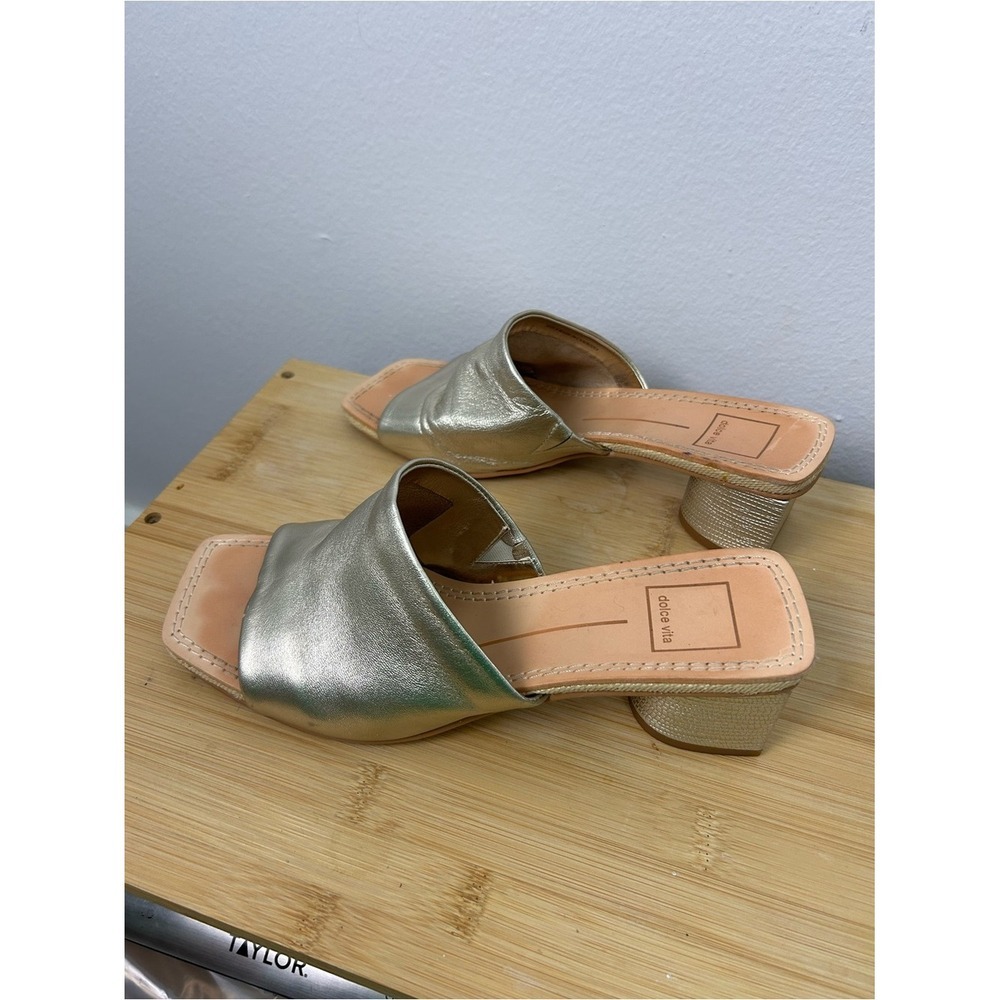 Dolce vita Jolice heeled leather slide sandals in metallic gold size 8